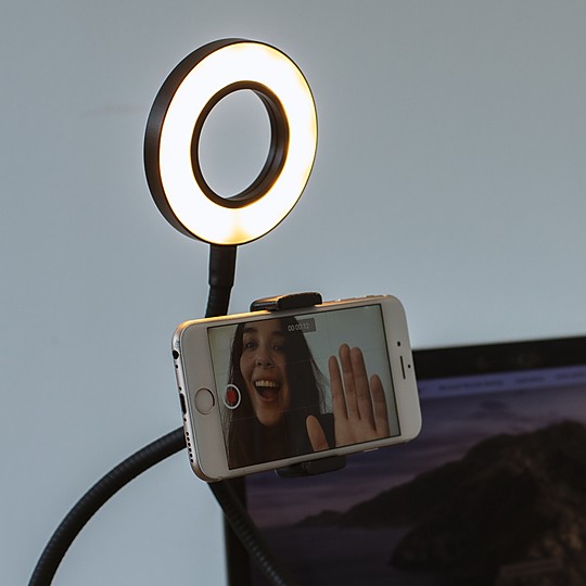 Anel luminoso com suporte para selfies e videochamadas