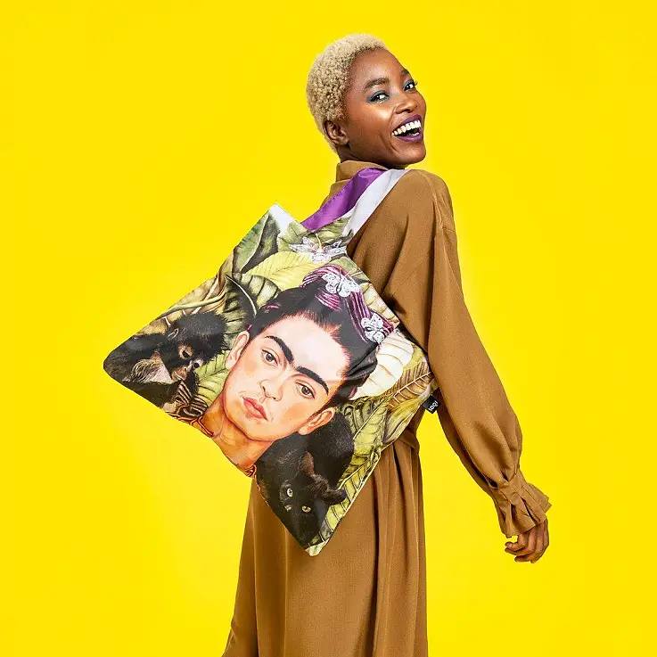 Saco de pano reutilizável com estampado Frida Kahlo